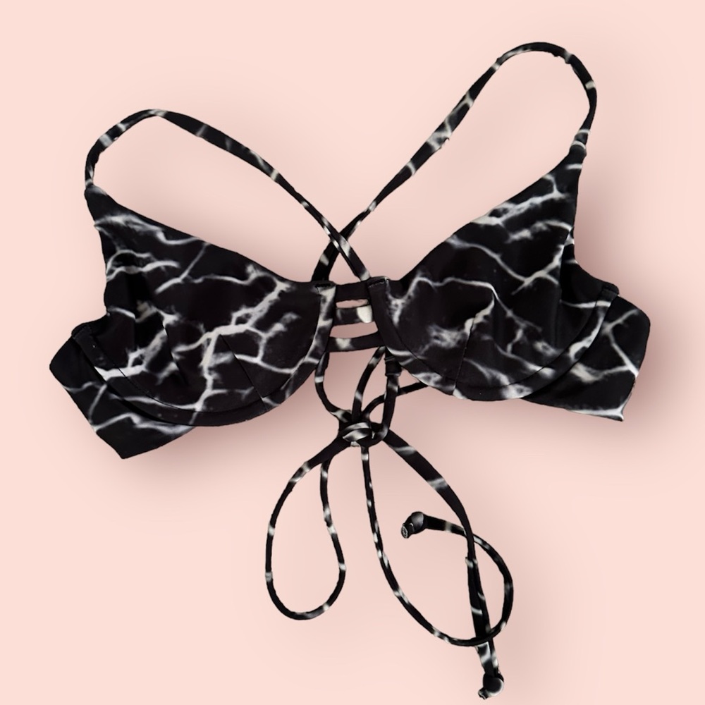2 for $10! Cross back bikini top water tie dye dark blue